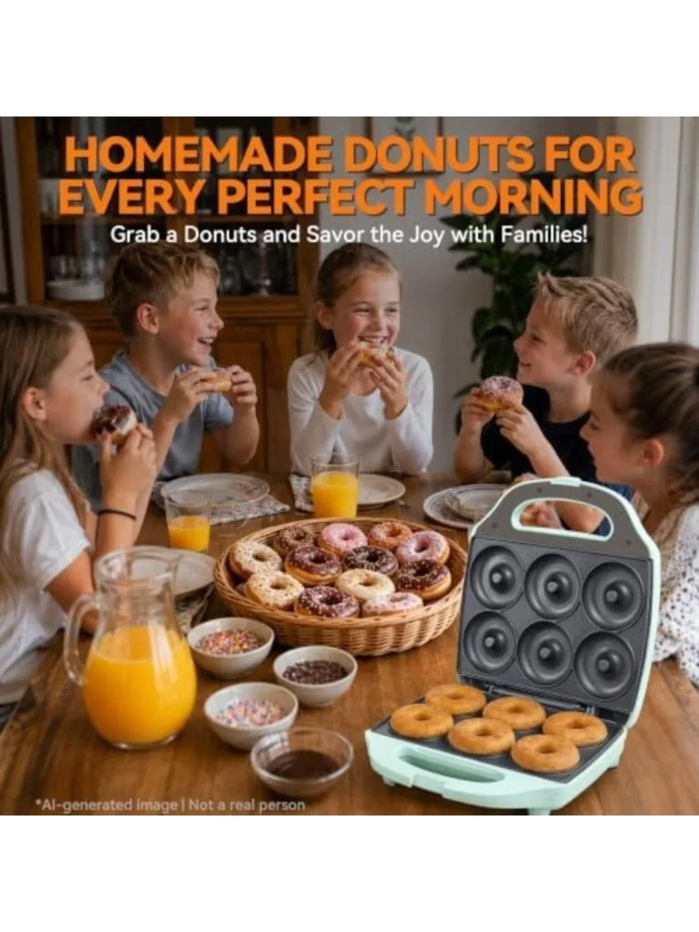 Mini Donut Maker Machine for Home - 6-Cavity Doughnut Maker, Fun Kids Baking
